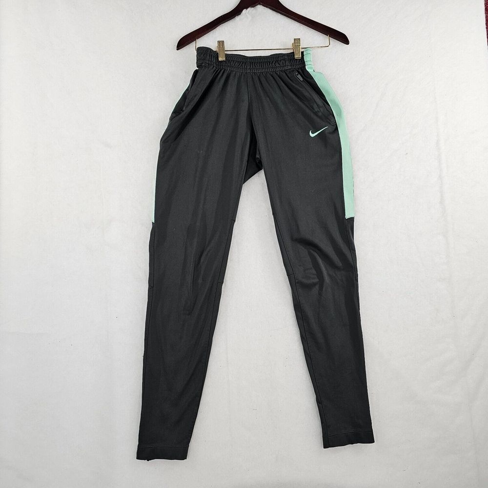Nike Womens Track Pants Sweatpants Dri Fit Ankle Zipper Pocket Black‎ Green XS
